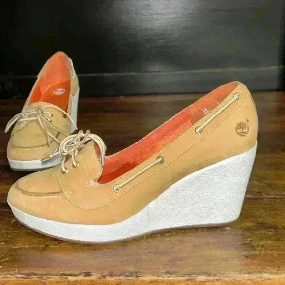 Timberland Women Leather Skipher Mule Like New 3”Wedge With‎ Classic Logo Sz 8 - Picture 6 of 12